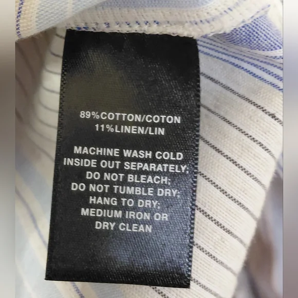 Women's Lafayette 148 NY Blue Ivory Striped Button-Down Shirt Linen Cotton - Picture 7 of 7